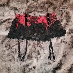 Victoria's Secret Red and Black Lace Garter Skirt XS